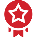 Red star medal icon on black background