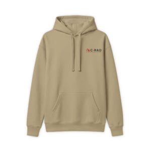 Beige hoodie featuring C-RAD logo on chest.